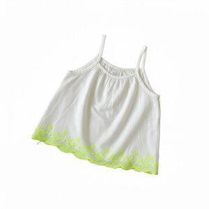 Kids White Tank Top with Neon Green Embroidery